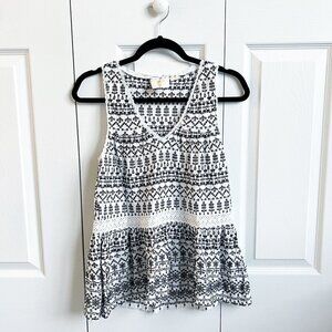 Anthropologie Maeve White Black Embroidered Tank Top Women's Size X-Small XS